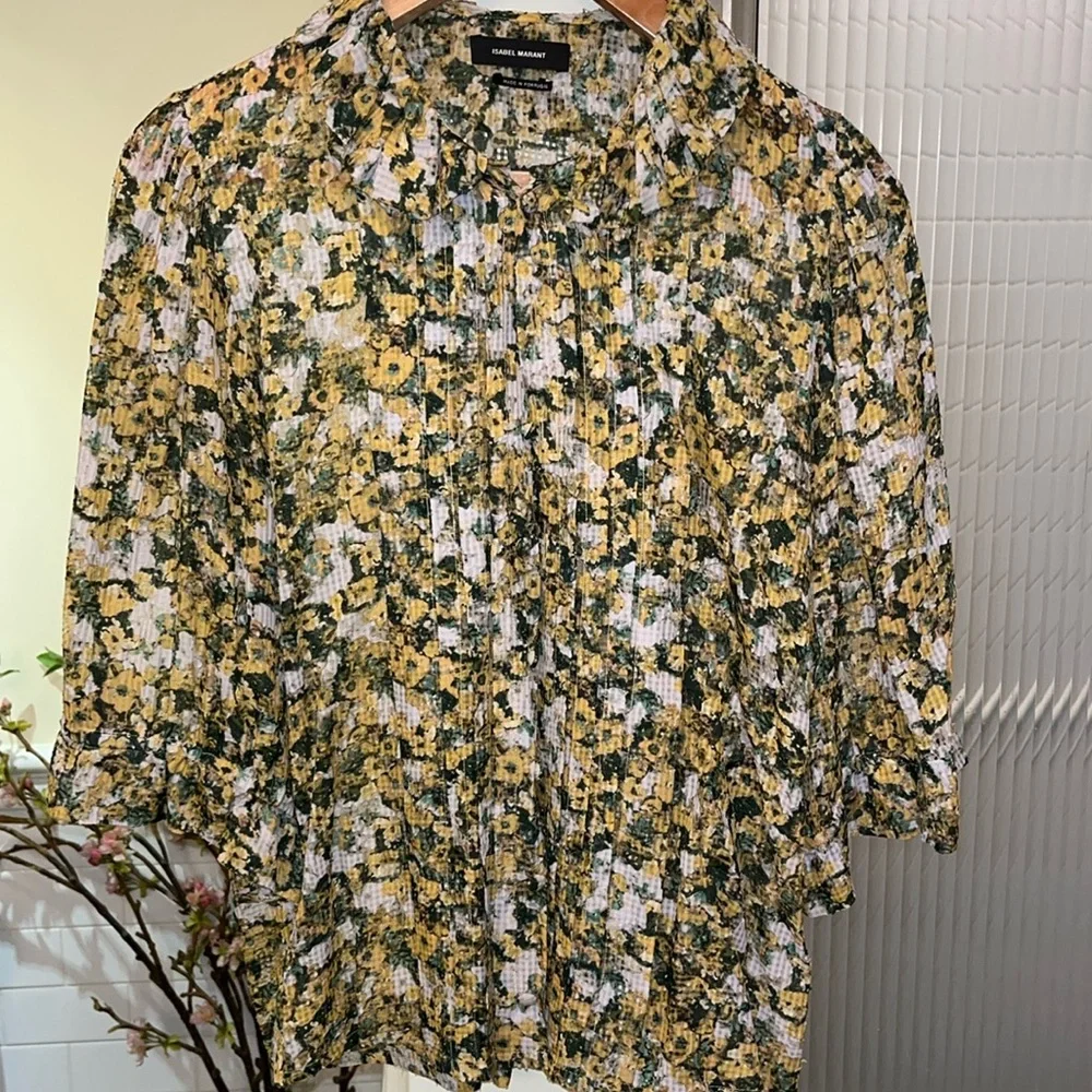Isabel Marant yellow floral top - size 10 - silk blend - beautiful summer top - Picture 1 of 12